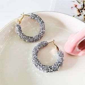 ASOS Dazzling Stone Hoop Earrings Gray